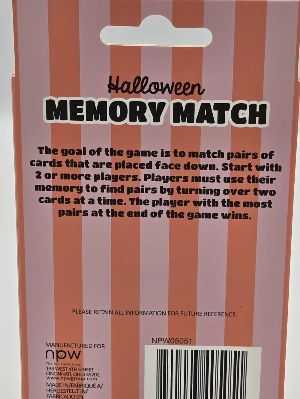 Halloween Memory Match Cards Game Nwt
